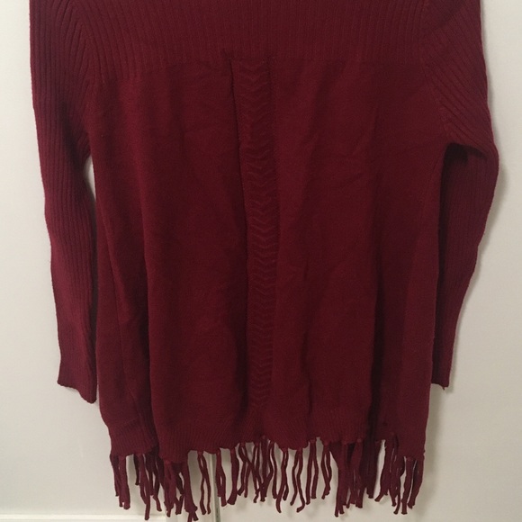 women‘s wine red Tassel Trim Open Front fringe Warm Comfy sweater Cute cardigan - Picture 2 of 2